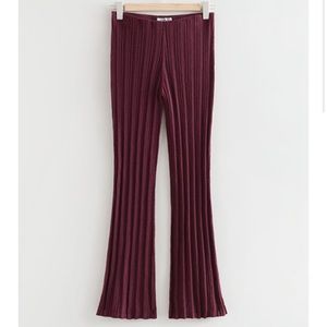 & Other Stories Rib Knit Trousers in Maroon